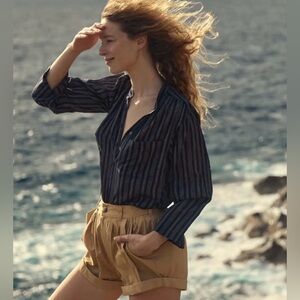 Doen Oakley Navy Pinstripe Button-Up Shirt Sorrento
